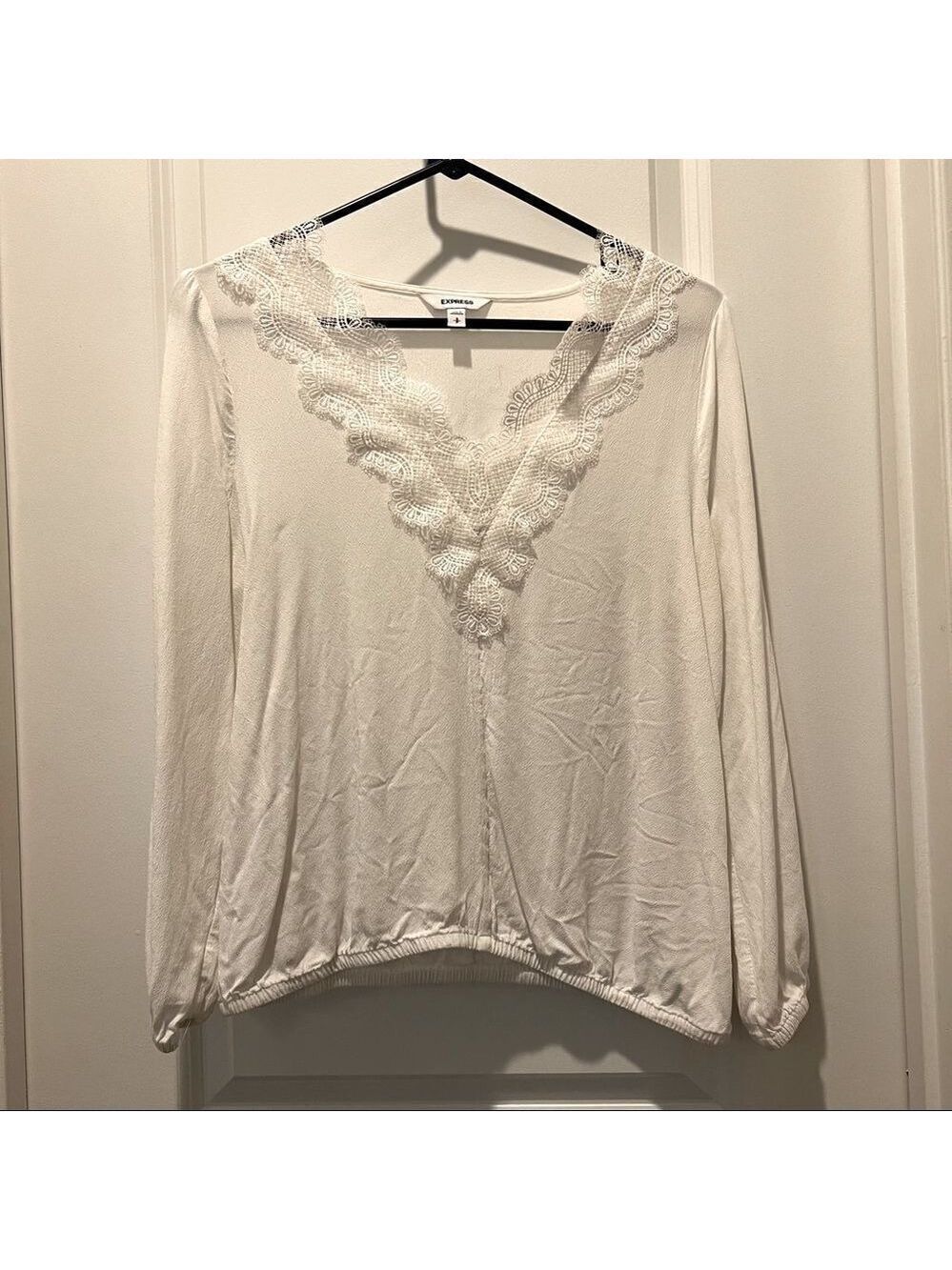 Express Small White Rayon and Lace Blouse